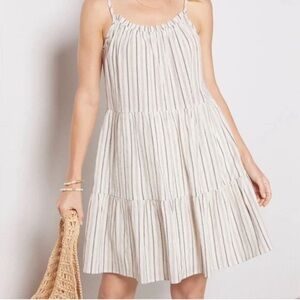 Evereve Harper gauze Cream and Gray Striped Mini Dress with pockets size medium